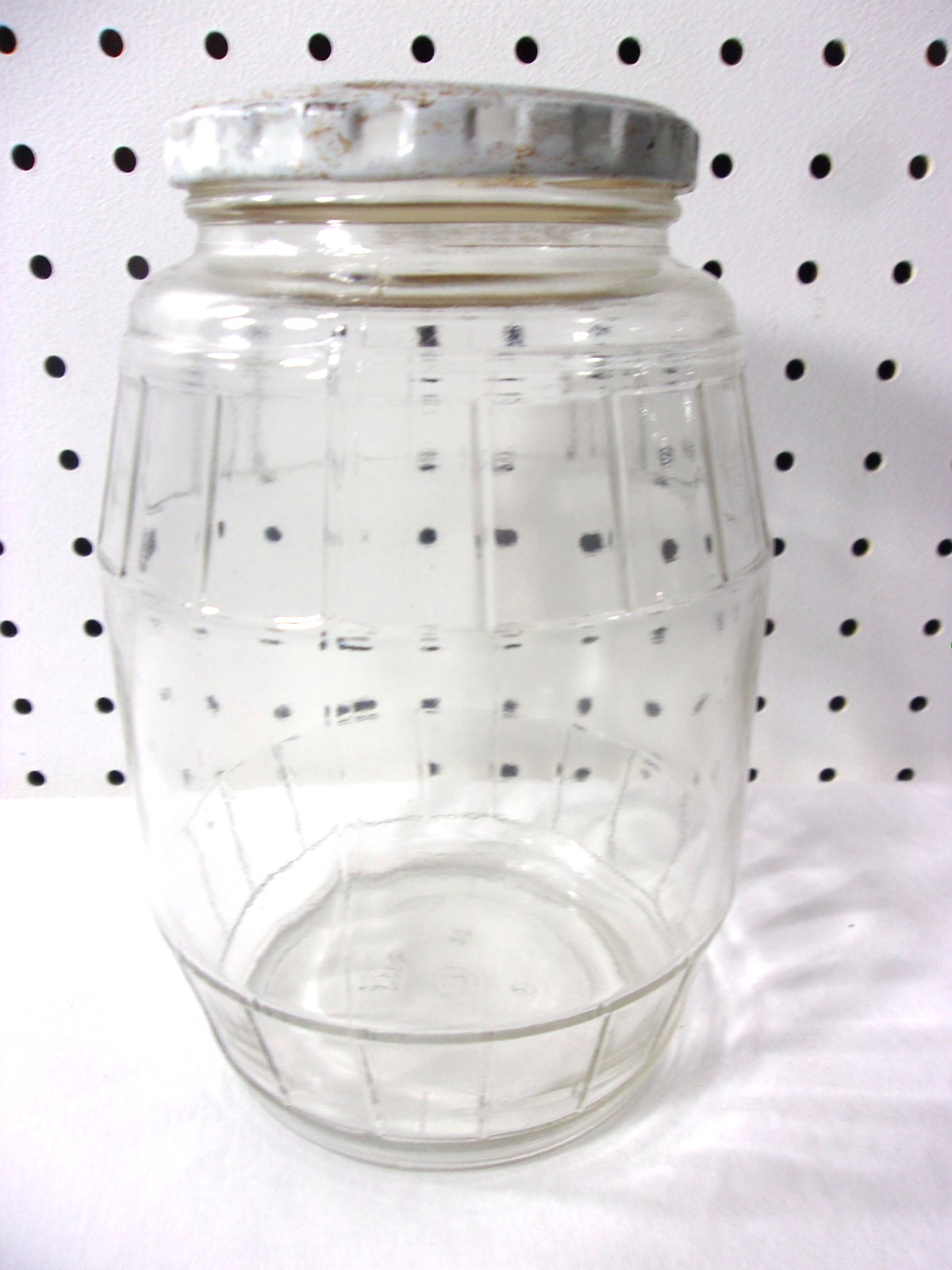 Vintage Pickle Barrel Keg Glass Jar w/ Lid Ball? 7″ Tall