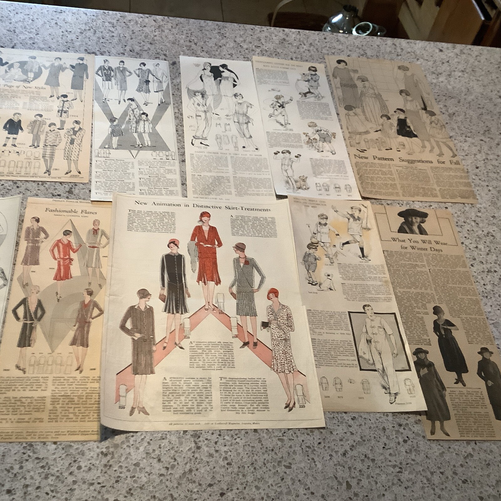 Lot Of 10 B&W Clothing Pattern Ads Women Men Children 1920s Vintage Dresses PJs