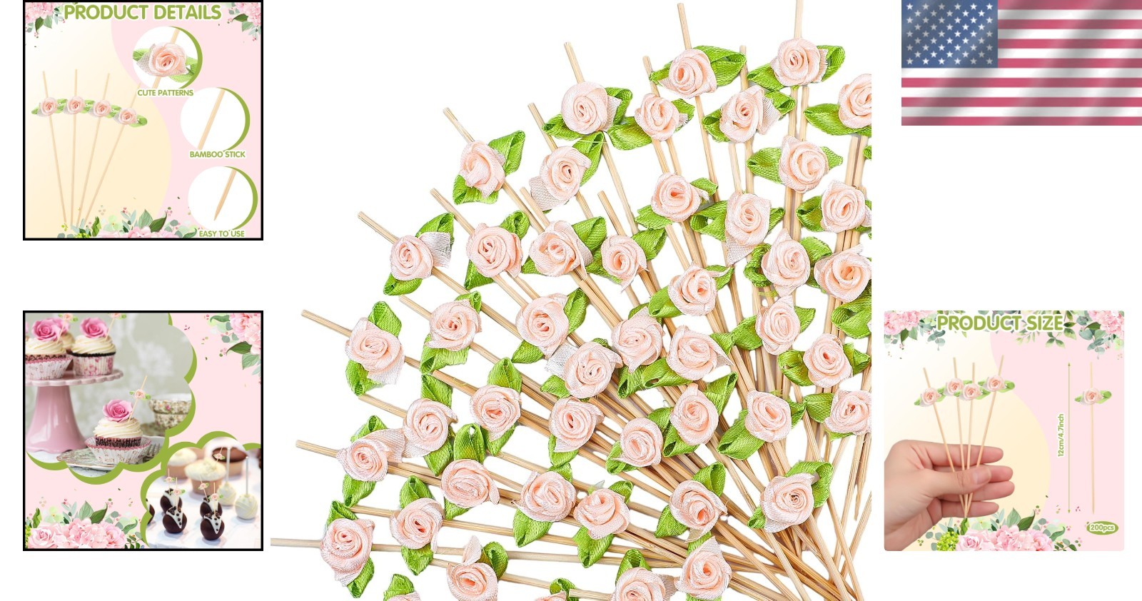 Charming Rose Flower Cocktail Picks – 200 Pcs for Weddings & Special Events