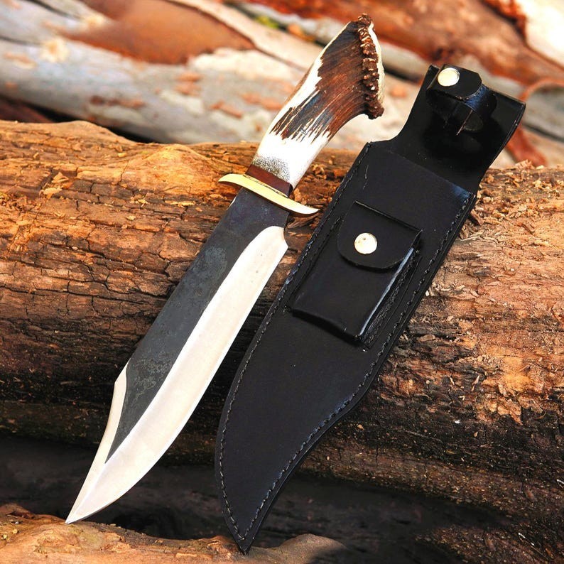 Handmade 1095 High Carbon Steel Bowie Knife | Stag Horn Handle Hunting Survival