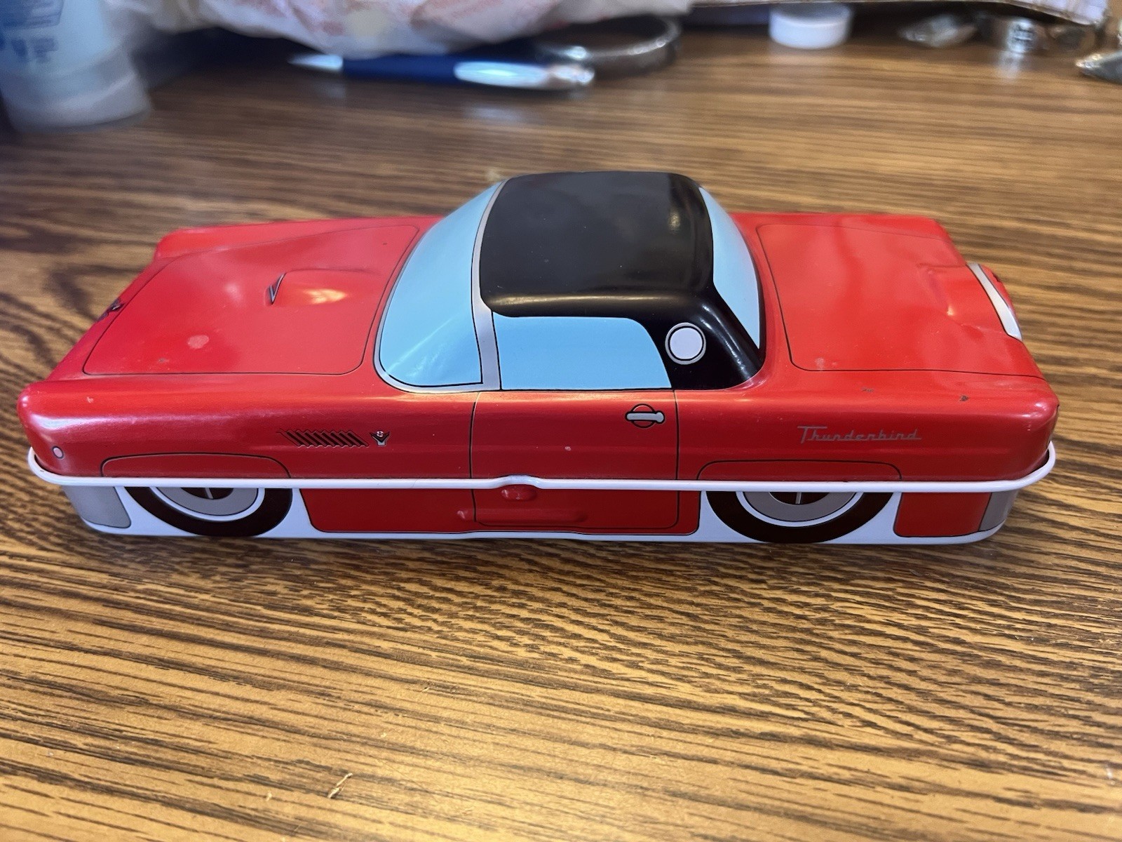 Thunderbird American Car Of The Fifties Vintage Tin Pencil Case Change Holder