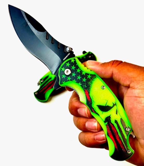 8.5″ TACTICAL GLOW IN THE DARK PUNISHER SKULL KNIFE