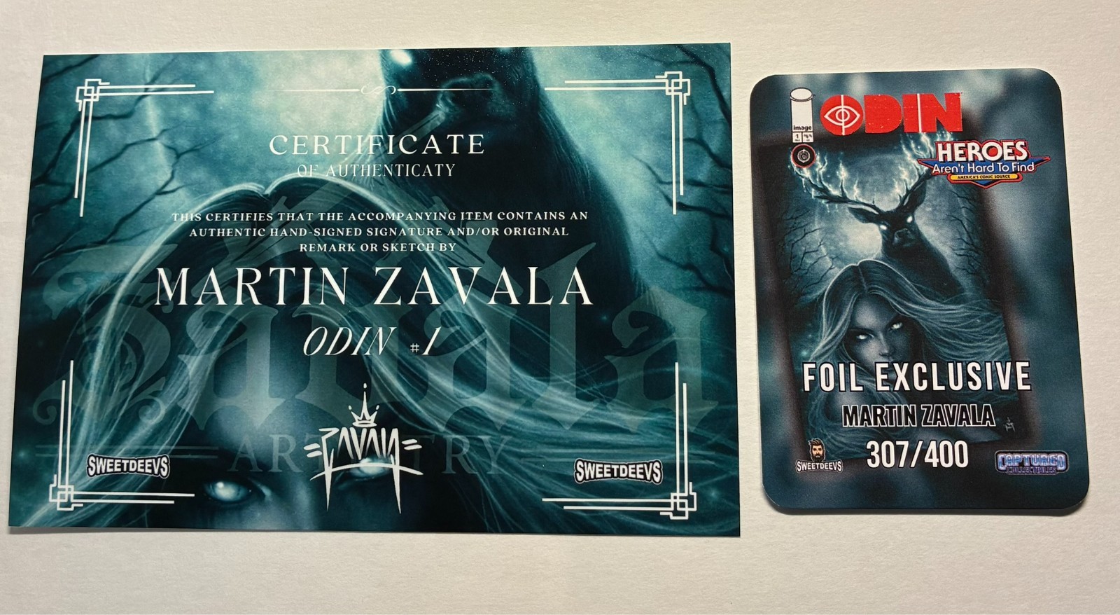 Odin #1 FOIL MARTIN ZAVALA VARIANT LTD 307/400 Heroes Con signed w/ 2x COA