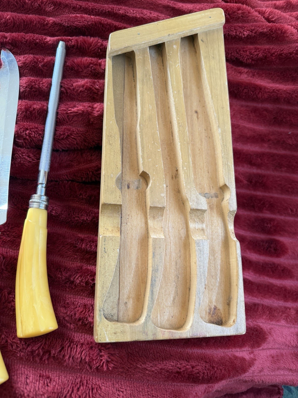 Early Washington Forge Carving Set Bakelite Plastic Butterscotch Handles Vintage