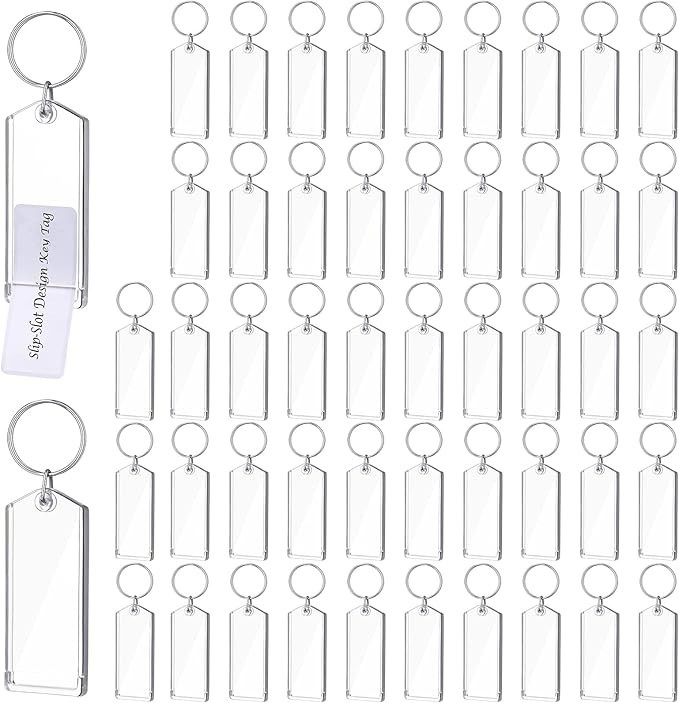 100 Pcs 3 Inch Plastic Key Tags Clear Slip Slot Key Tags with Split Rings Cha…