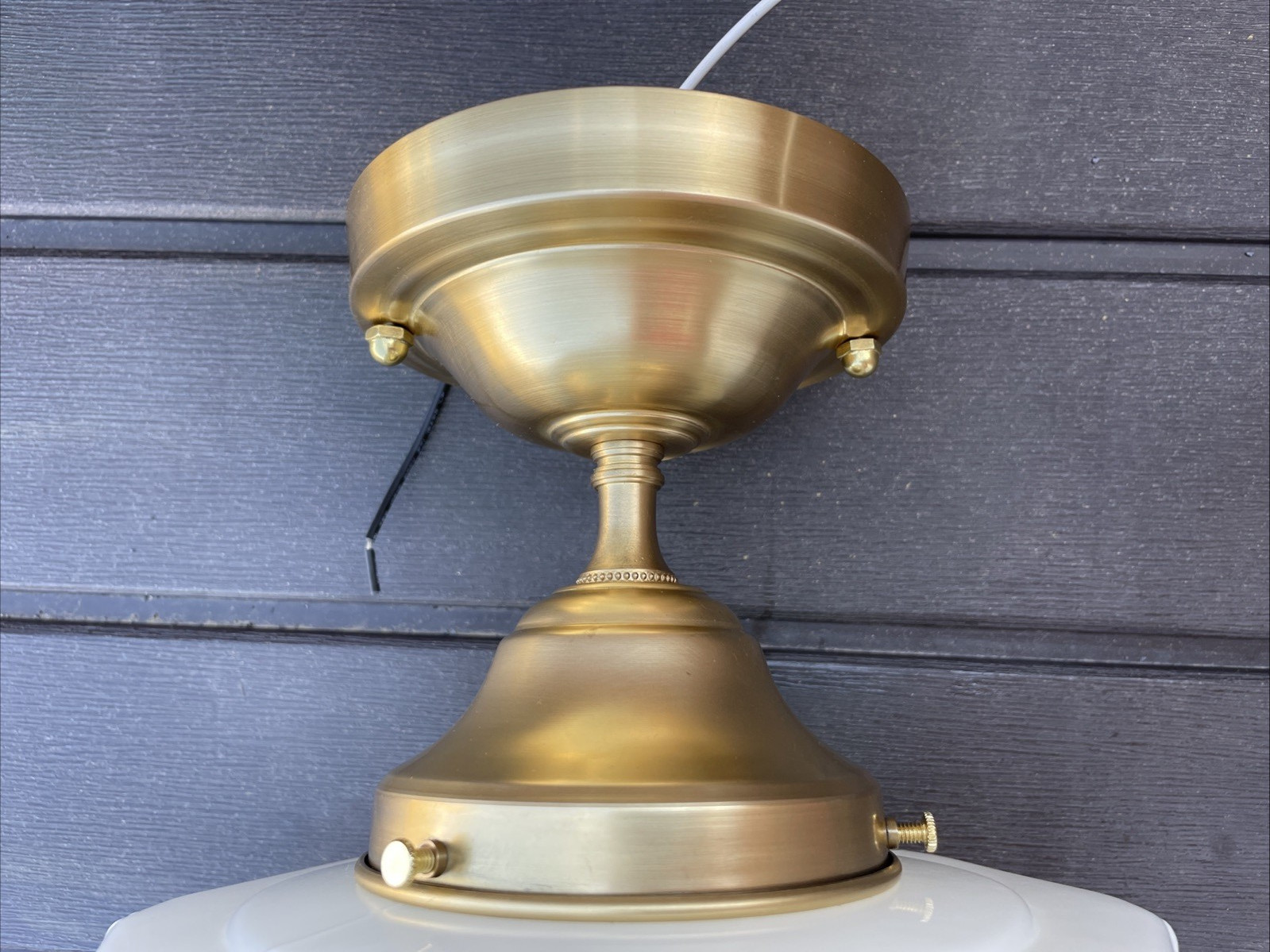 RESTORED Antique Vtg Art Deco Ceiling Light Skyscraper Schoolhouse Milk Glass 8″