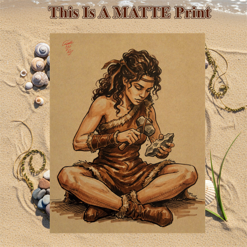 Cavewoman Color Illustration Mixed Media Fine Art Print 8.5×11 – Keyeske