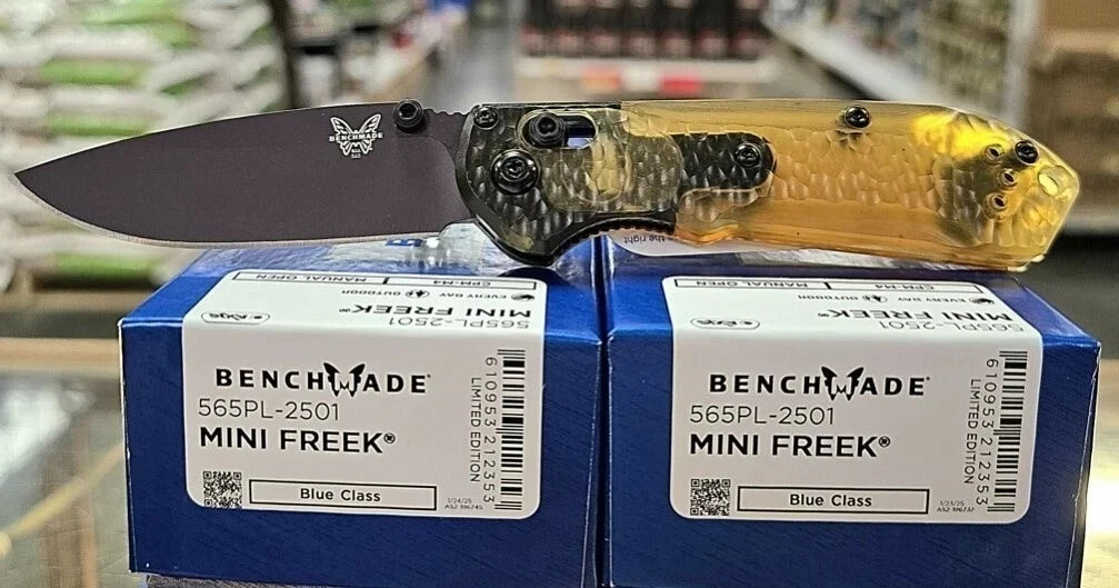 Benchmade 565PL-2501 Mini Freek CPM-M4 Amber Ultem AXIS Lock EDC Knife USA.