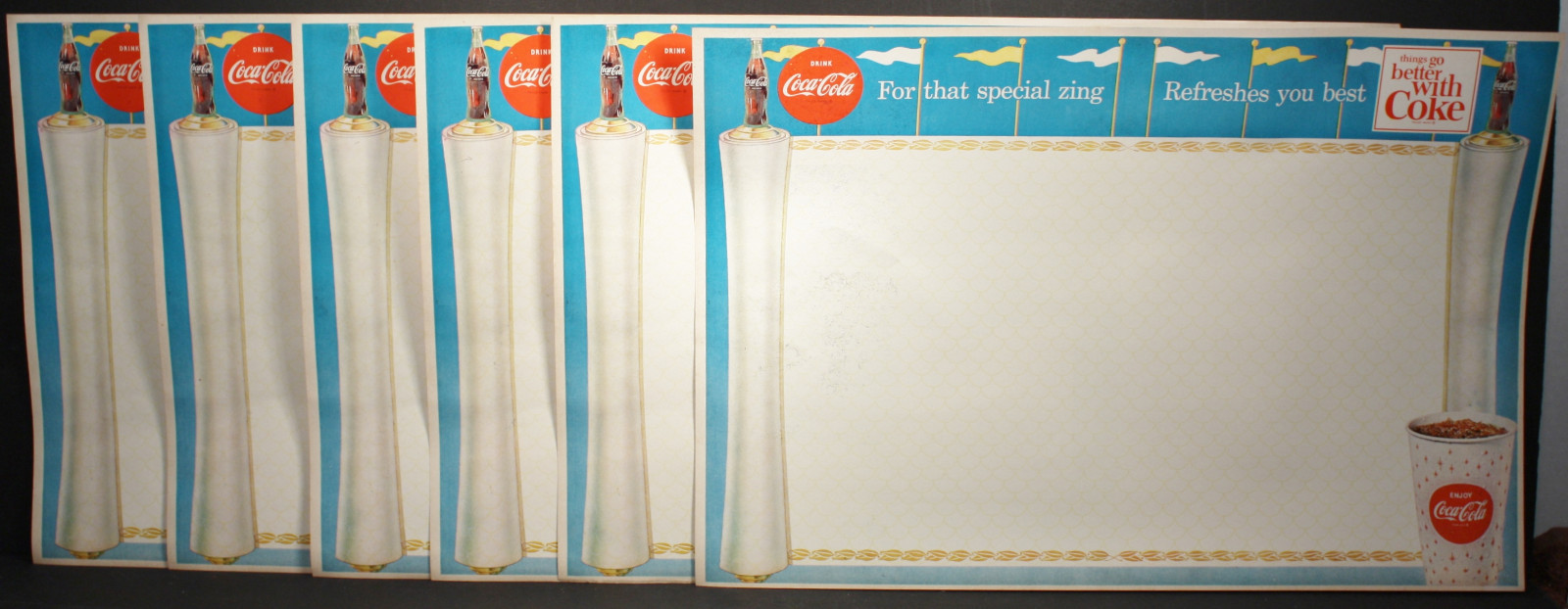 Lot of 6 Nice Vintage Coca-Cola Placemats with Five Advertising Slogans