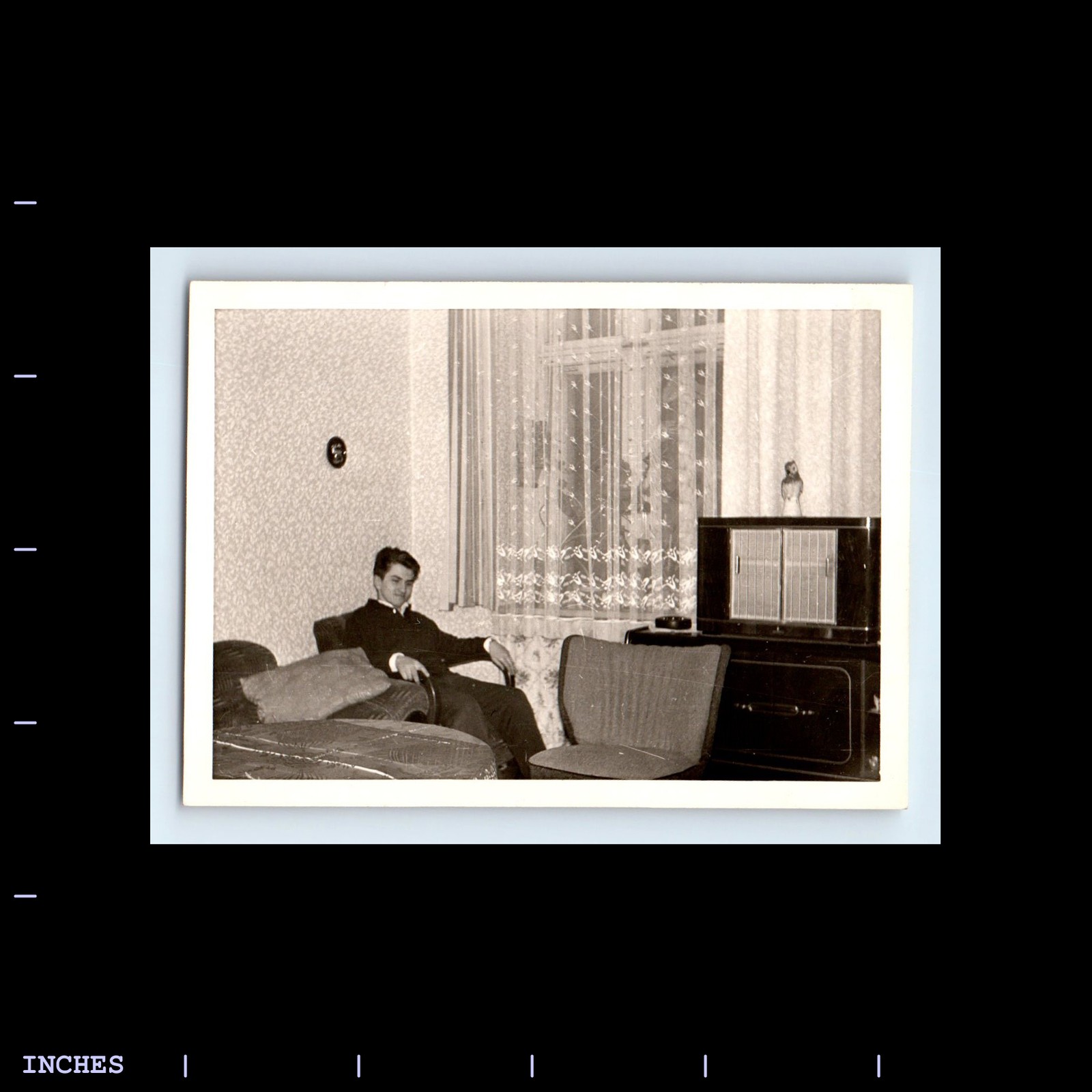 Vintage Photo MAN SITTING IN LIVING ROOM