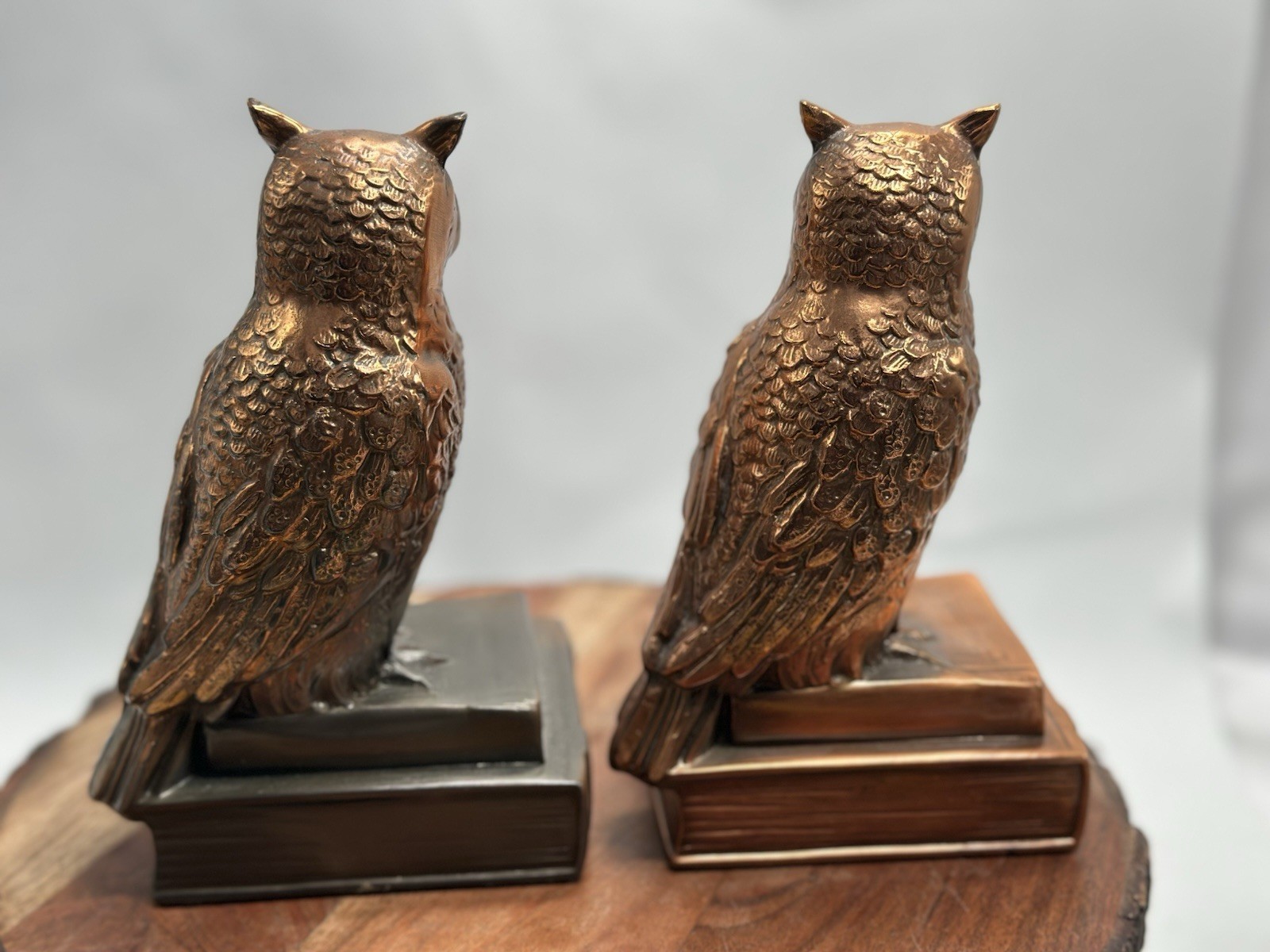 Vintage Brass Bronze Copper Finish Owl Figurine Bookends 1950 Bookend Doorstop