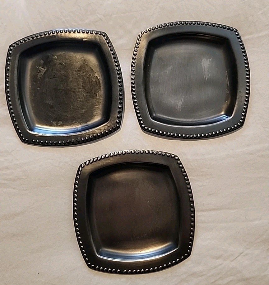 Partylite Pewter Candle Holder Trio In Original Box Beaded Edge Made In India