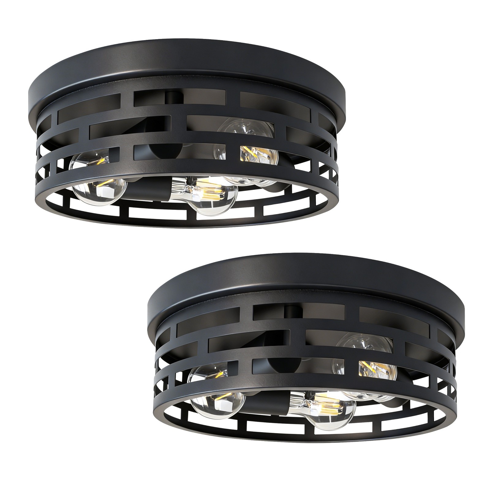 2-Pack 12.6″ Black Flush Mount Ceiling Light for Bedroom Kitchen Living Room