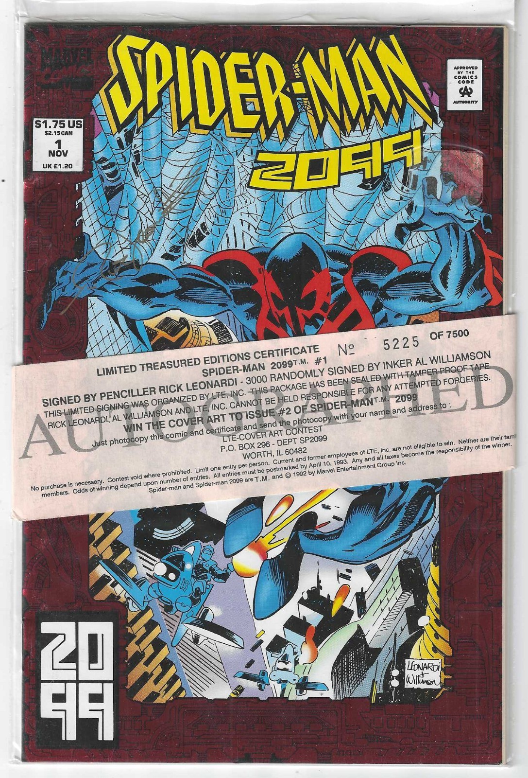 SPIDER-MAN 2099 #1 SIGNED RICK LEONARDI STILL SEALED FROM 1992 5225/7500 MARVEL