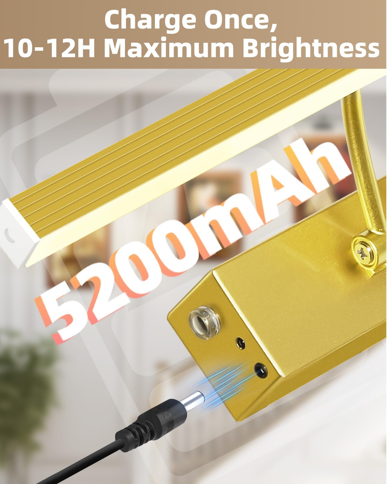 4Pack Rechargeable Picture Light, 5200mAh Brass Battery Operated Gold 4 Pack