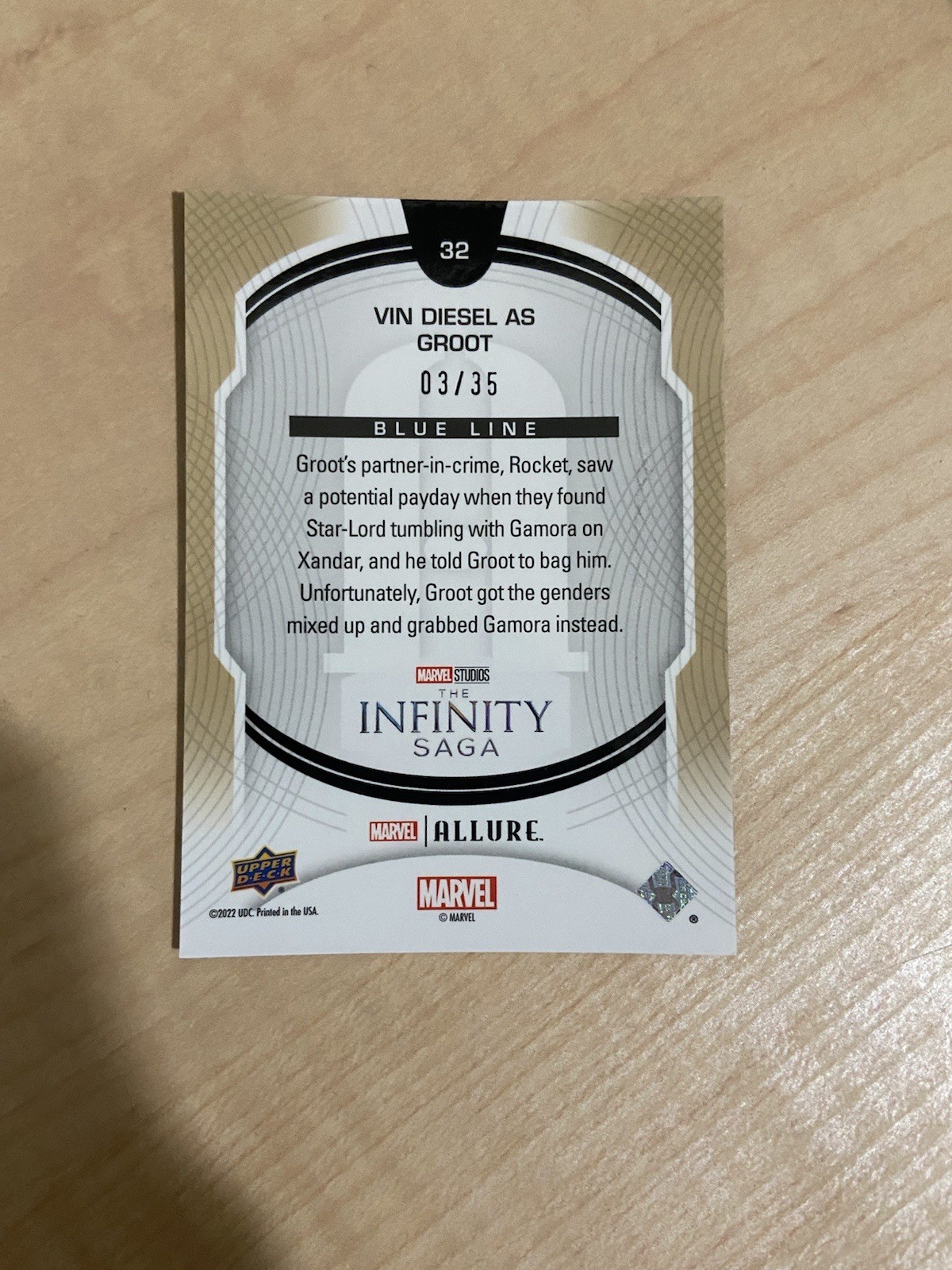 2022 Marvel Allure Blue Line Vin Diesel As Groot /35 #32 Guardians Of The Galaxy