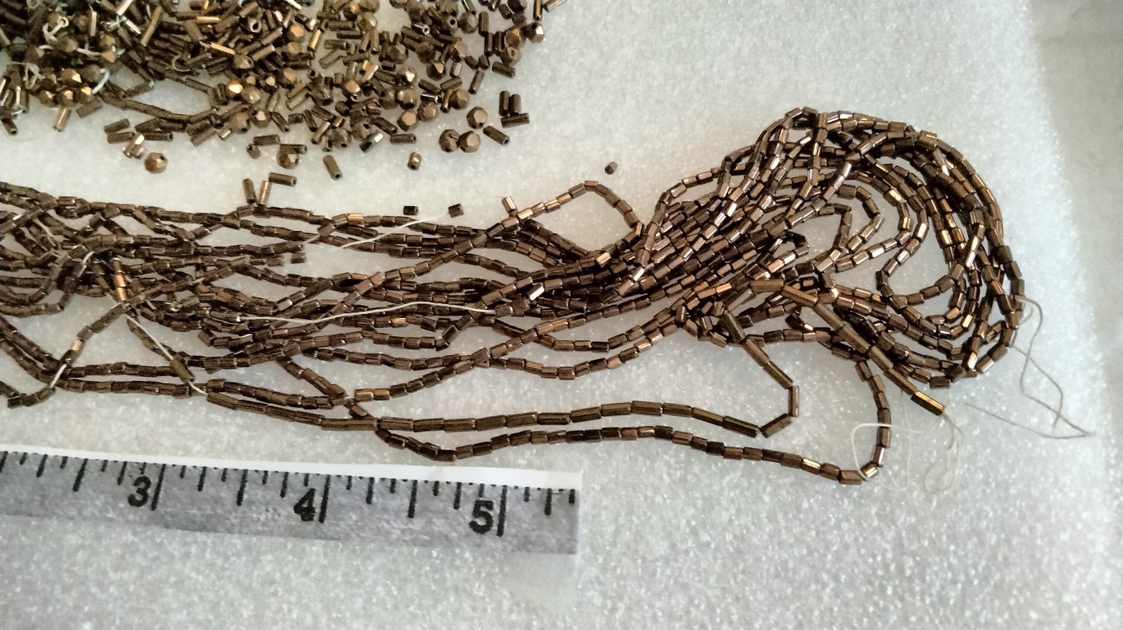 Vintage Bronze Metallic Glass Bugle Beads Lot Strands & Loose Beads 2 1/2 Ounce