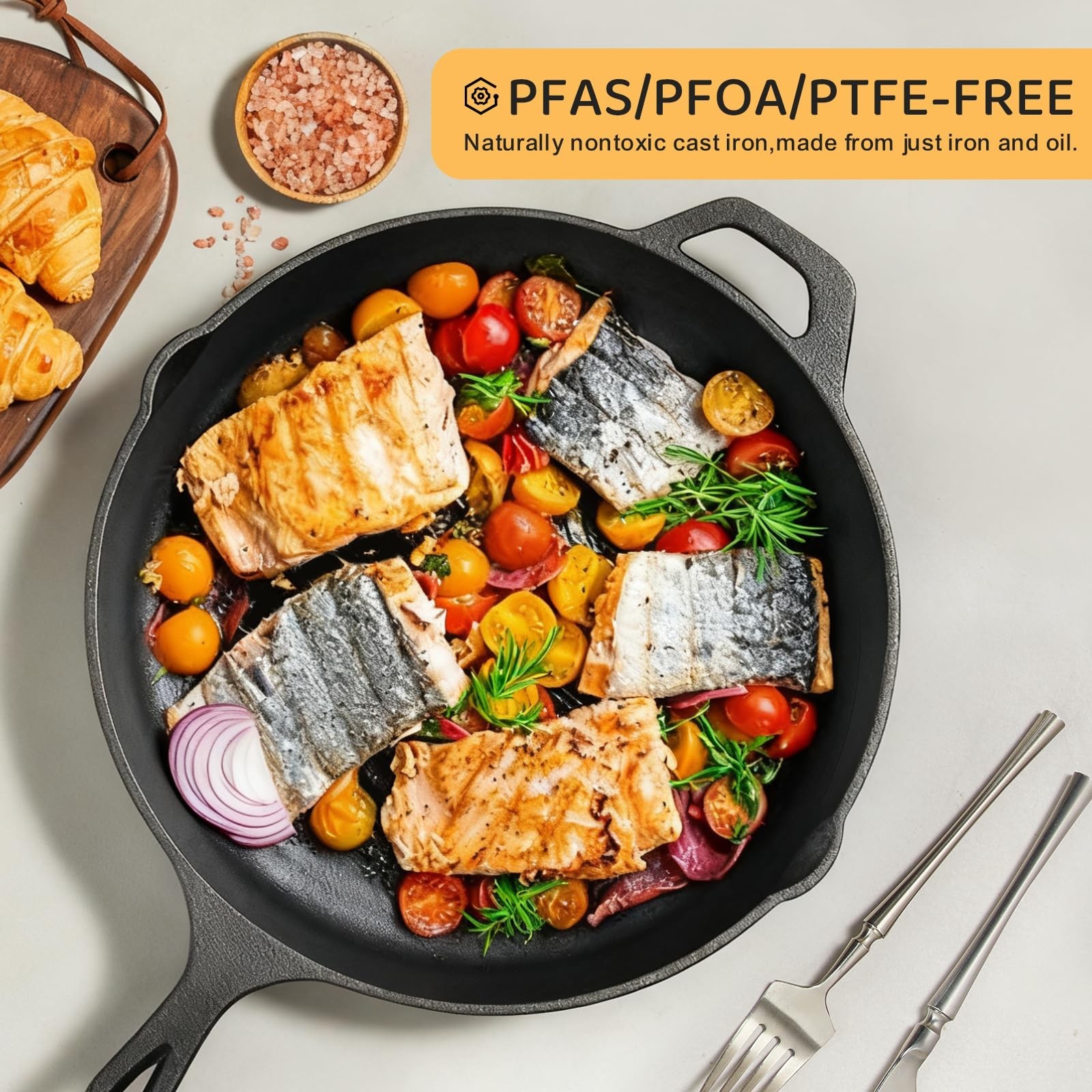3-Piece Cast Iron Skillet Set – Pre-Seasoned Frying Pans 6″, 8″, 10″ – Heavy-Dut