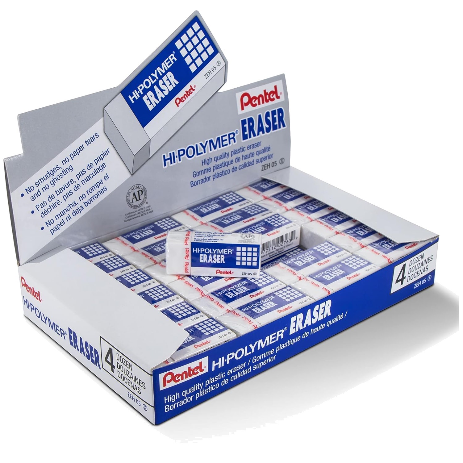 White Block Eraser, Protective Sleeve, 48 Ct