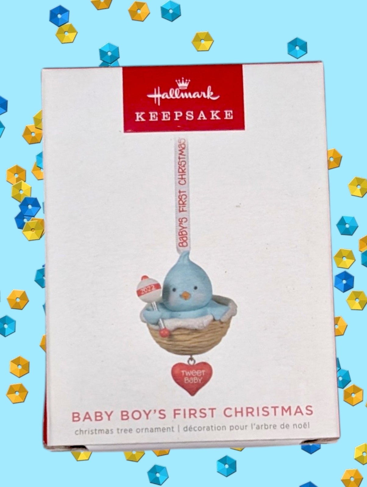 2022 HALLMARK Keepsake Christmas Ornament BABY BOYS FIRST CHRISTMAS Heart Rattle