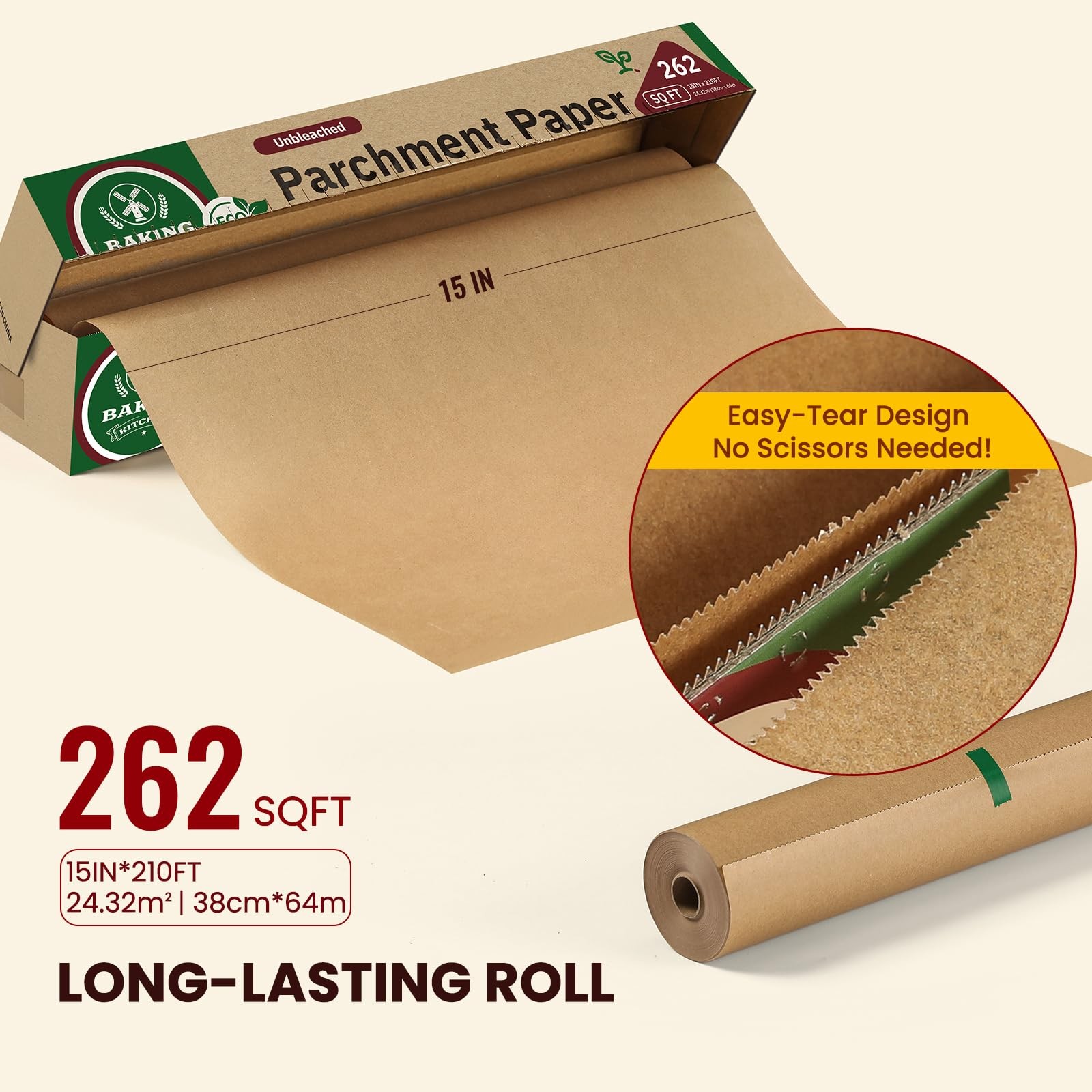 Unbleached 15in x 210ft Parchment Paper Roll for Baking- 15 x 210,