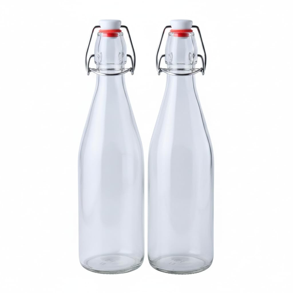 Swing Top Glass Bottles 16 oz (500ml) – 2 Pack | Clear Flip Top Bottles with