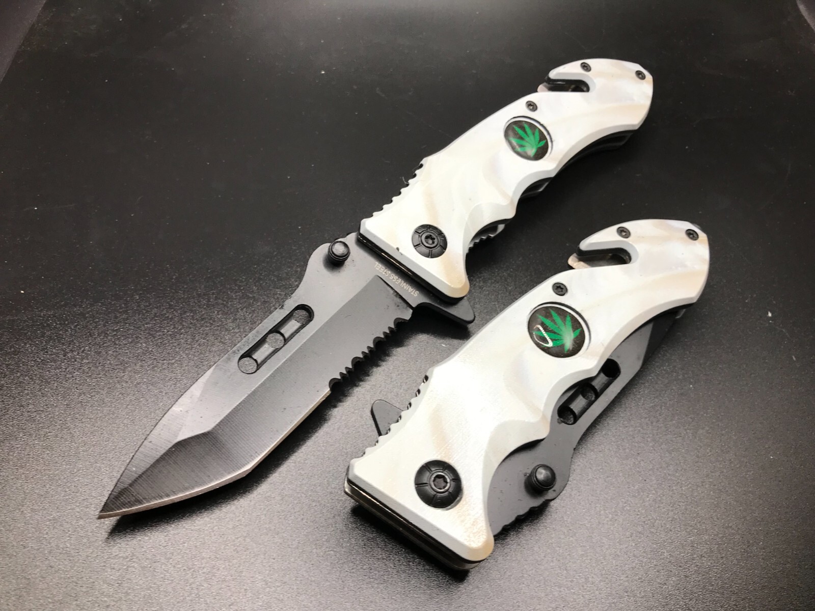 8.5″ LEAF White Spring Assisted Folding EDC Pocket Knife