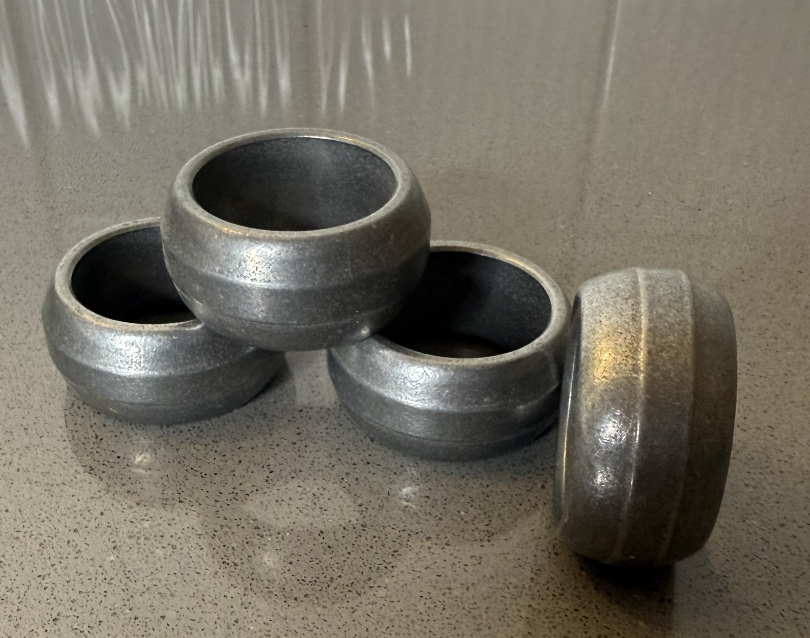 YOU PICK… Vintage Pewter Napkin Rings Barrel Shaded Heavy Cast: Set 4, 5, 6 MCM