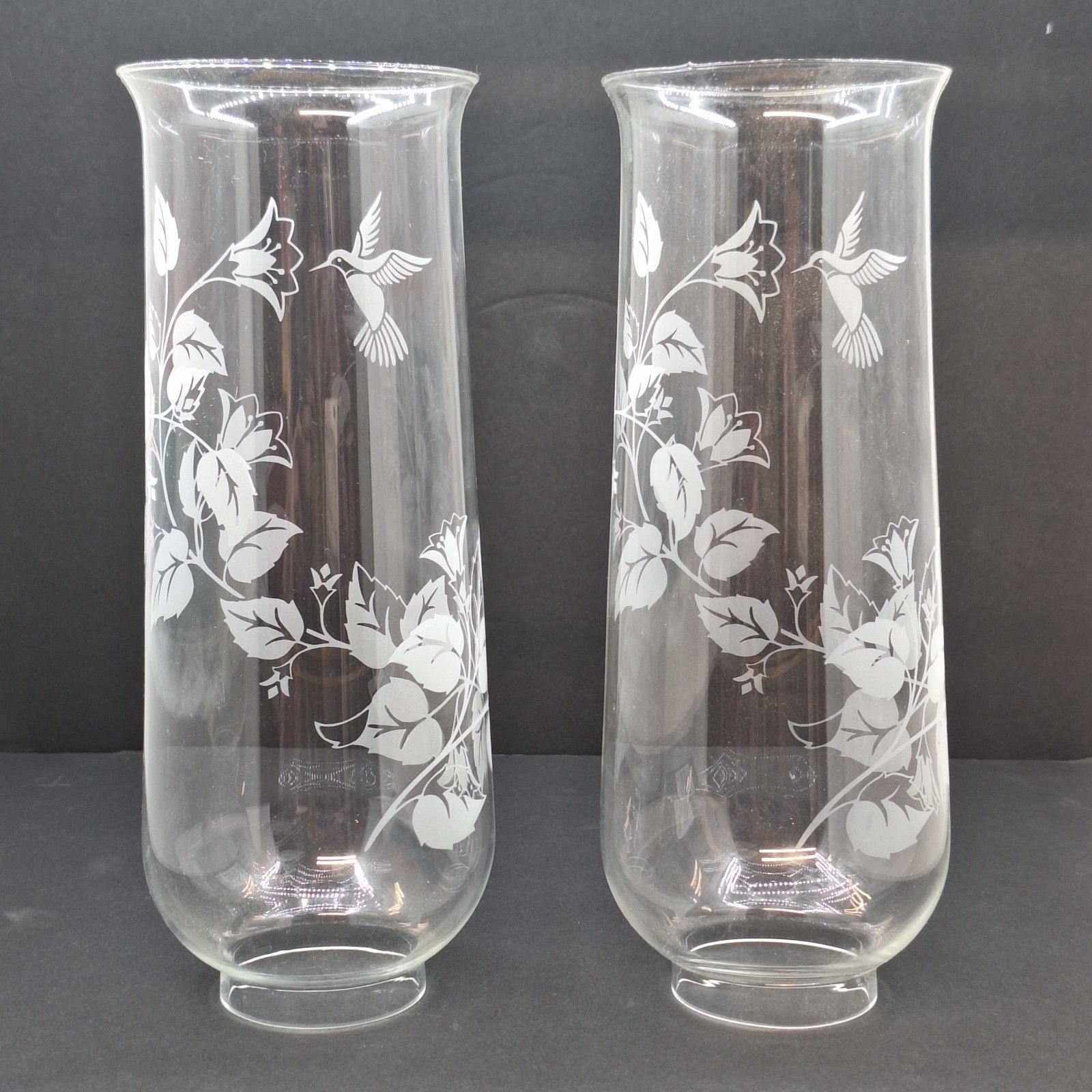 CHIMNEY SHADE w/ HUMMINGBIRD SET OF 2 FLOWERING BRANCH 10 3/8″H 2 3/8″FITTER
