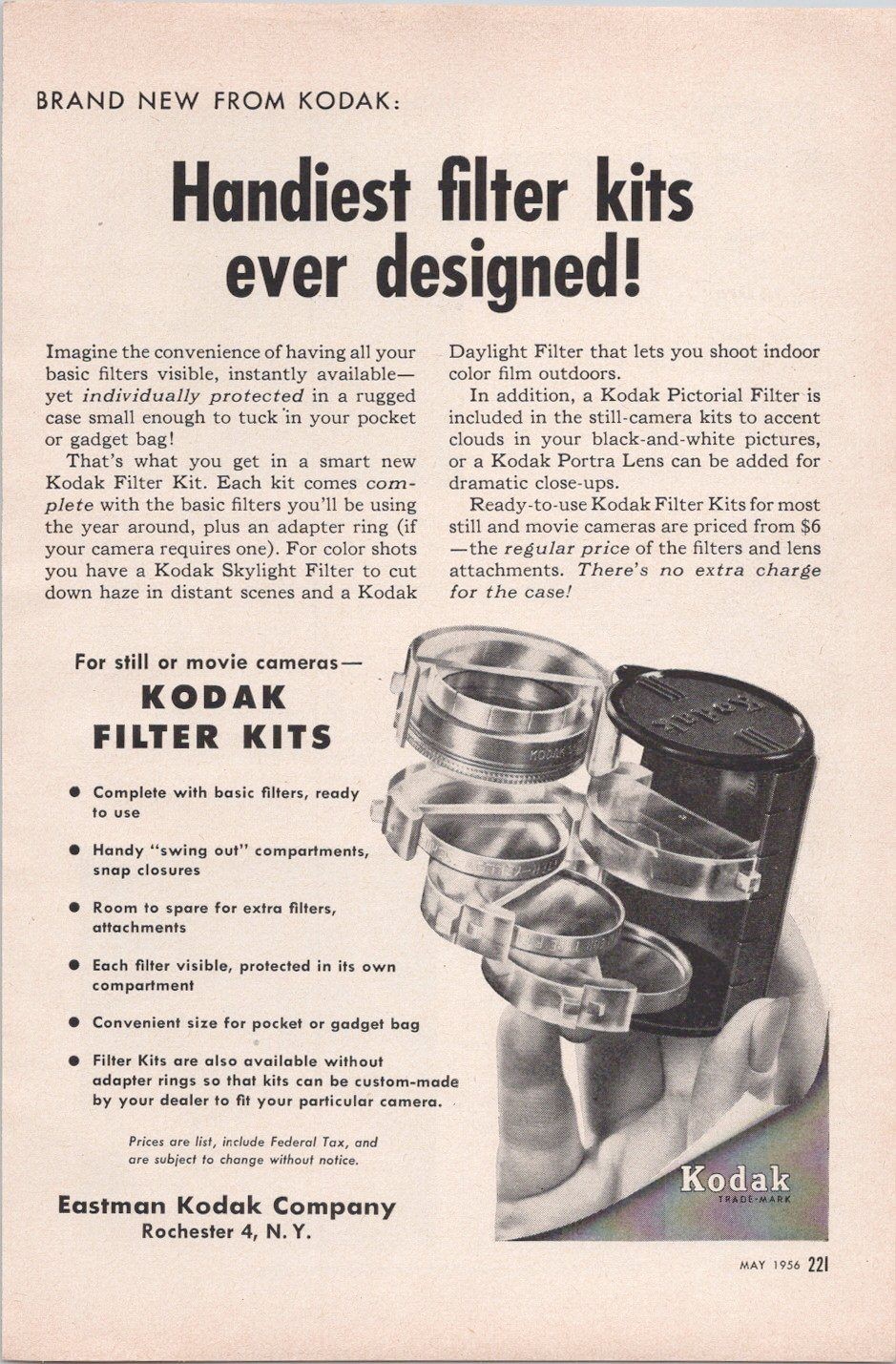 Kodak Filter Kit Ad Vintage Magazine Print 1956 Camera Photography Accessory