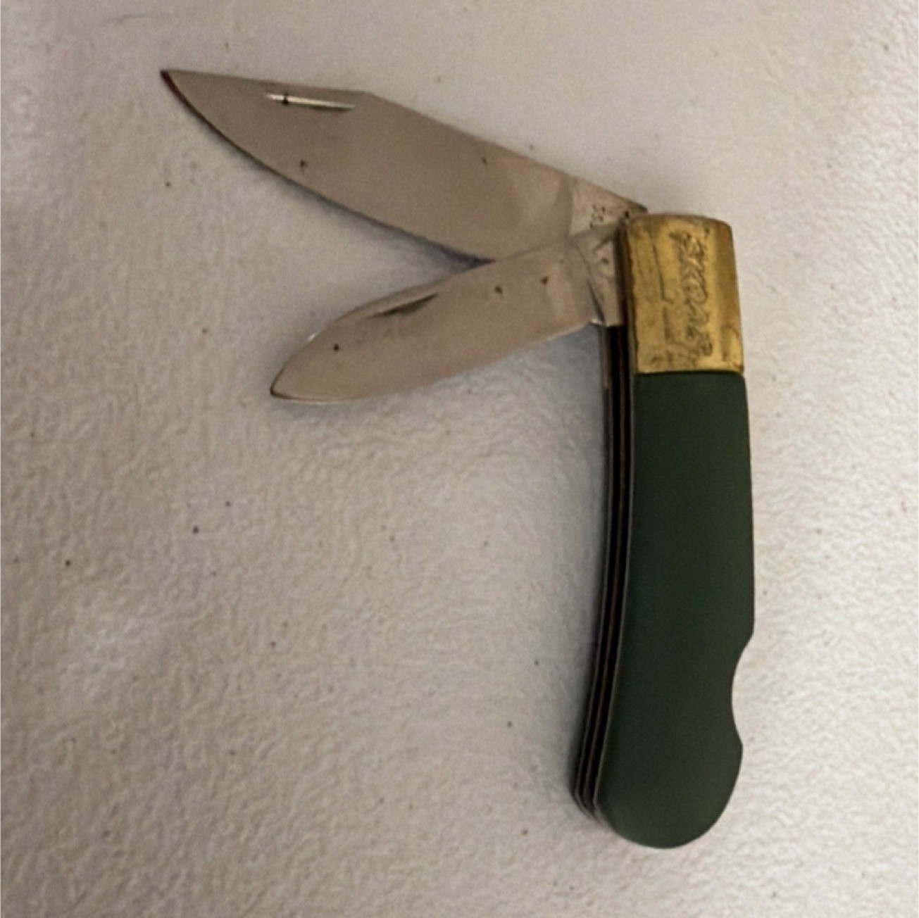 Green Plastic Handle Slipjoint Pocketknife 2-Blade Stainless Clip Point/Pen