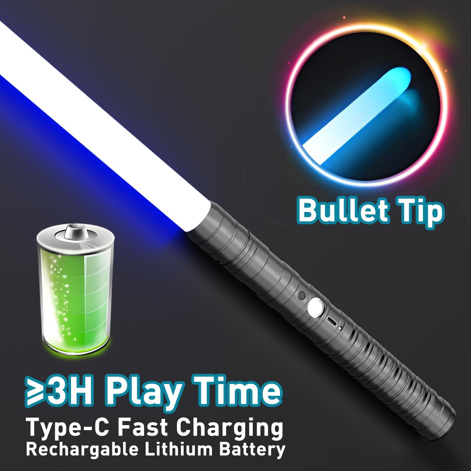 Lightsaber, Metal Hilt Dueling Light Sabers RGB 16 Color FX Sound Doubled Blade