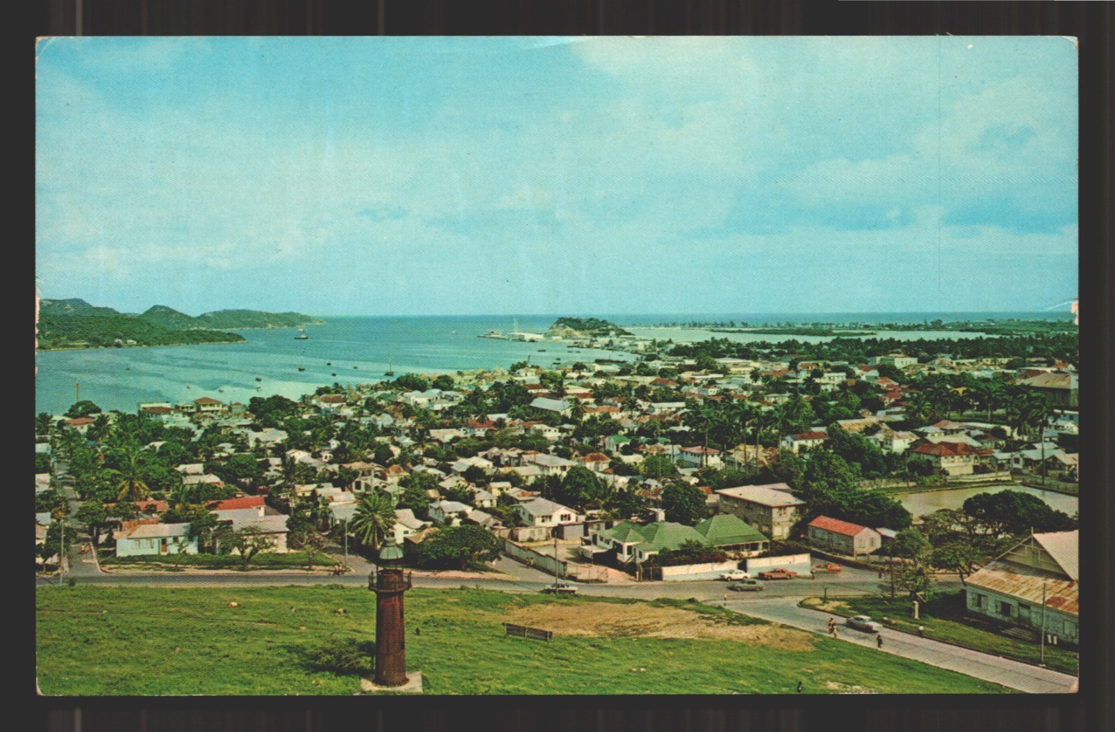 Unposted St John’s Antigua West Indies Tower Aerial View Chrome Postcard Vtg