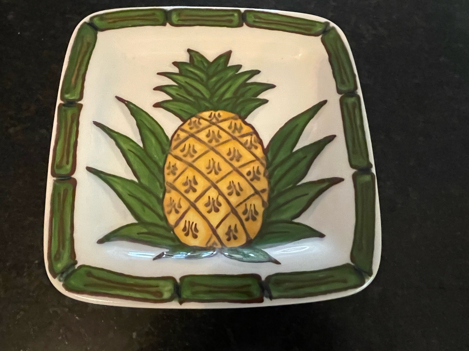 Banana Patch Studio Kauai Hawaii Pineapple Plate~ 8″ Square~ Minor Crazing