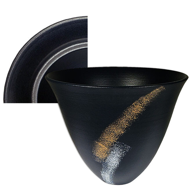 Japanese Ikebana Vase Funnel Flower Arranging 9.25″D x 7.5″H Ceramic JAPAN MADE