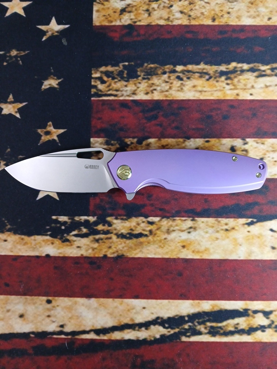 Kubey Tityus Purple Titanium Frame Lock Bead Blasted Drop Point Sandvik 14C28N !