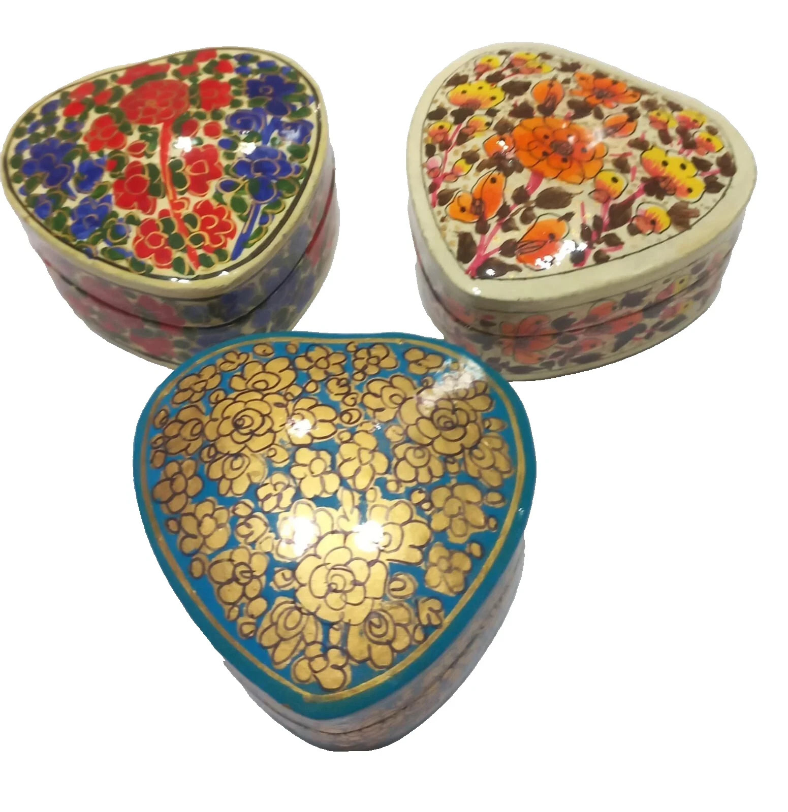 Exquisite Handpainted Paper Mache Trinket Jewelry Box Assorted Kashmir Art Women