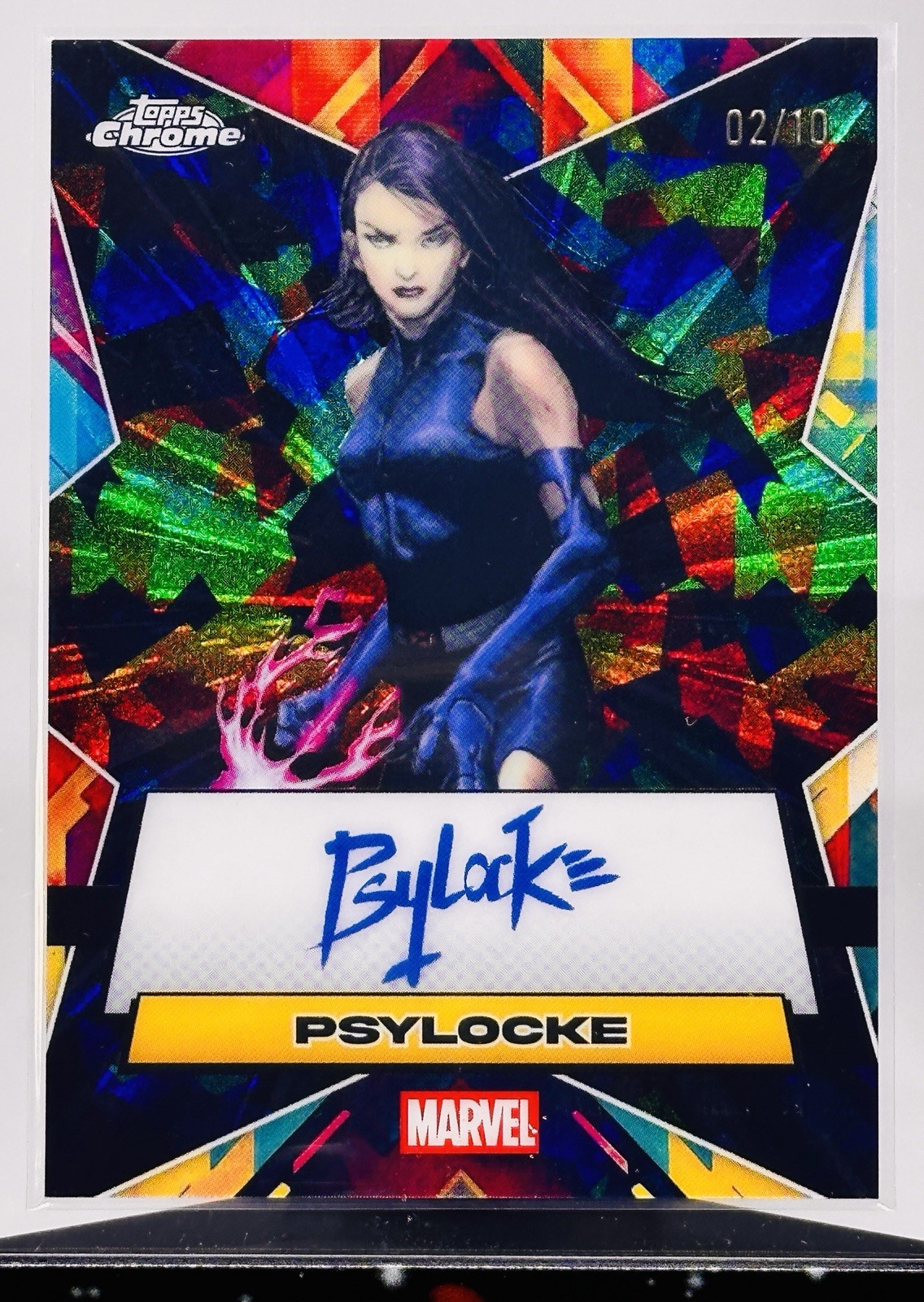 2025 Topps Chrome Marvel FA-PS Psylocke Black Facsimile On-Card Auto 02/10