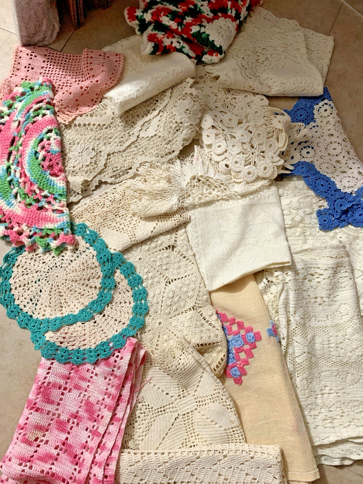 Vintage Hand Crocheted Doilies Multiple Colors, Designs,Shapes &Sizes, 20doilies