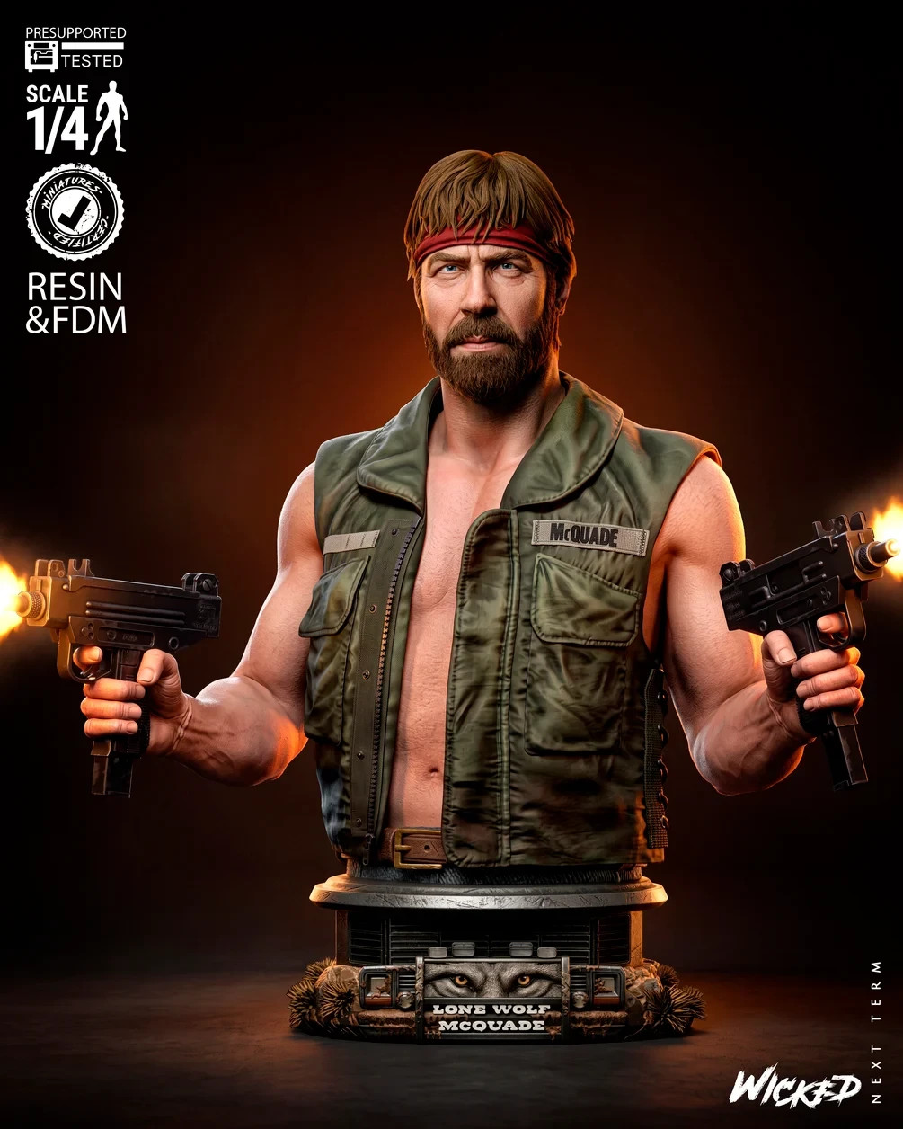 1:6 Chuck Norris Lone Wolf McQuade Fan Art UNPAINTED High Quality Bust