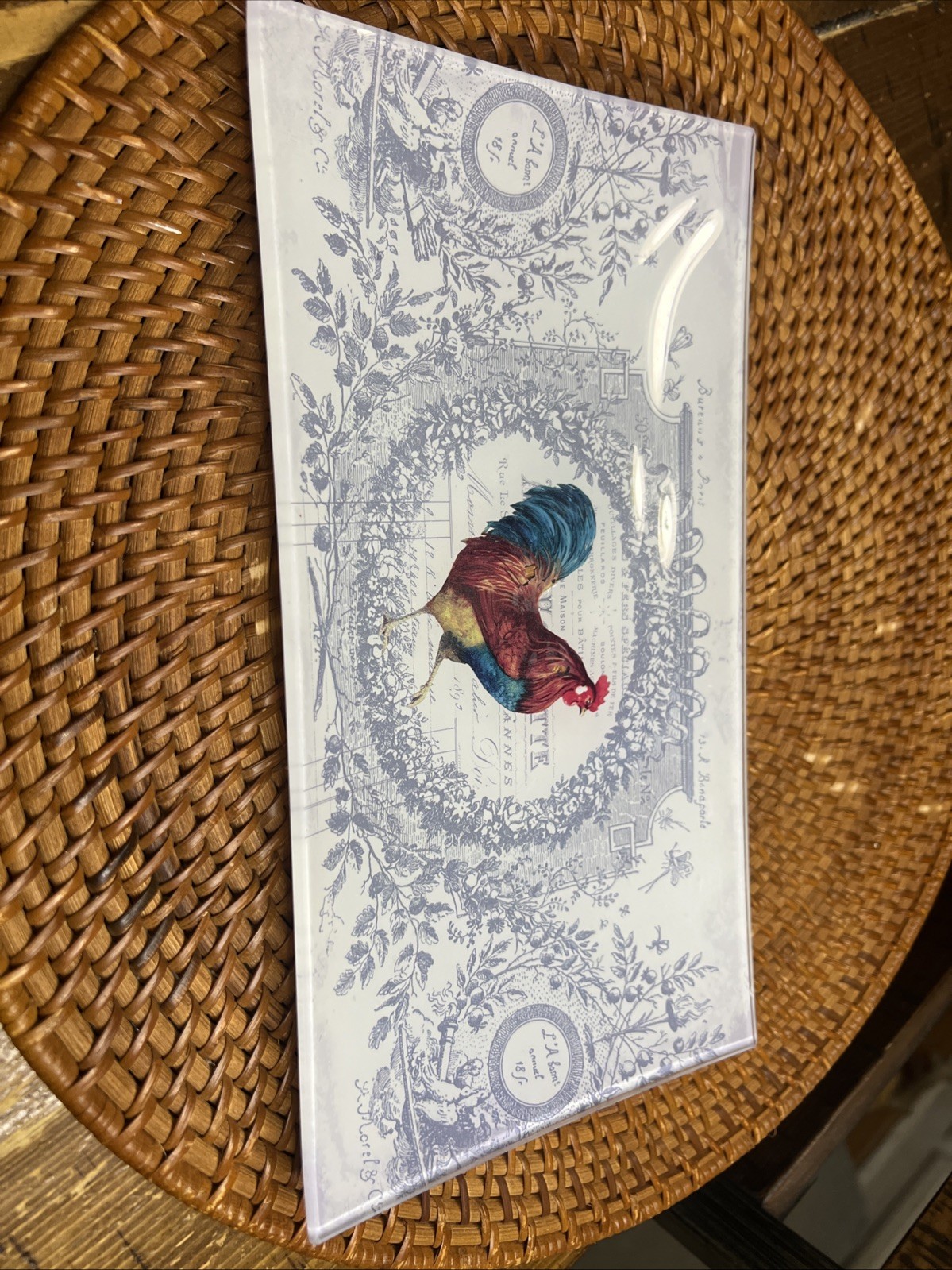 Paperproducts Design Glass Rooster Tray Food Safe Hand Wash Only