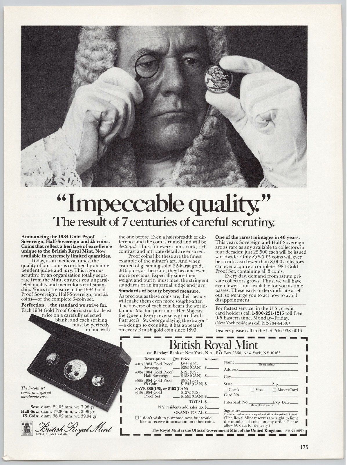 Gold Proof Coins British Royal Mint Art Heritage 1984 Vintage Print Ad
