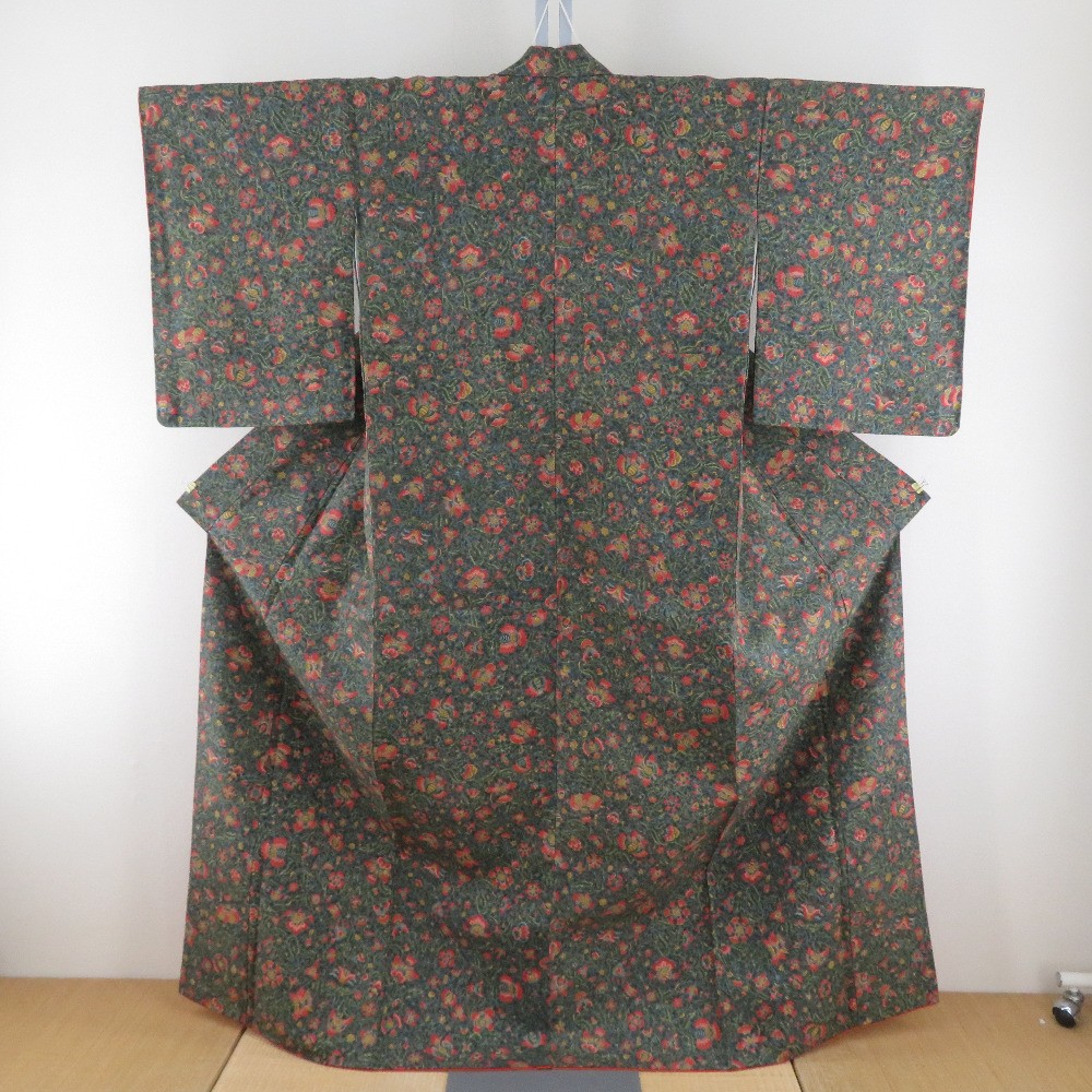 Komon kimono Silk Plant-based chintz pattern Green 64.6inch Women’s