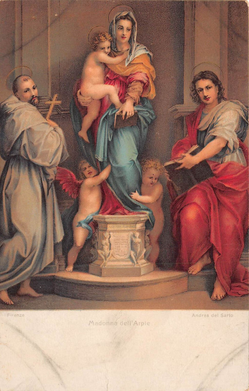Florence Italy MaDonna Religious Catholic Icon Painting Museum Vtg Postcard S1