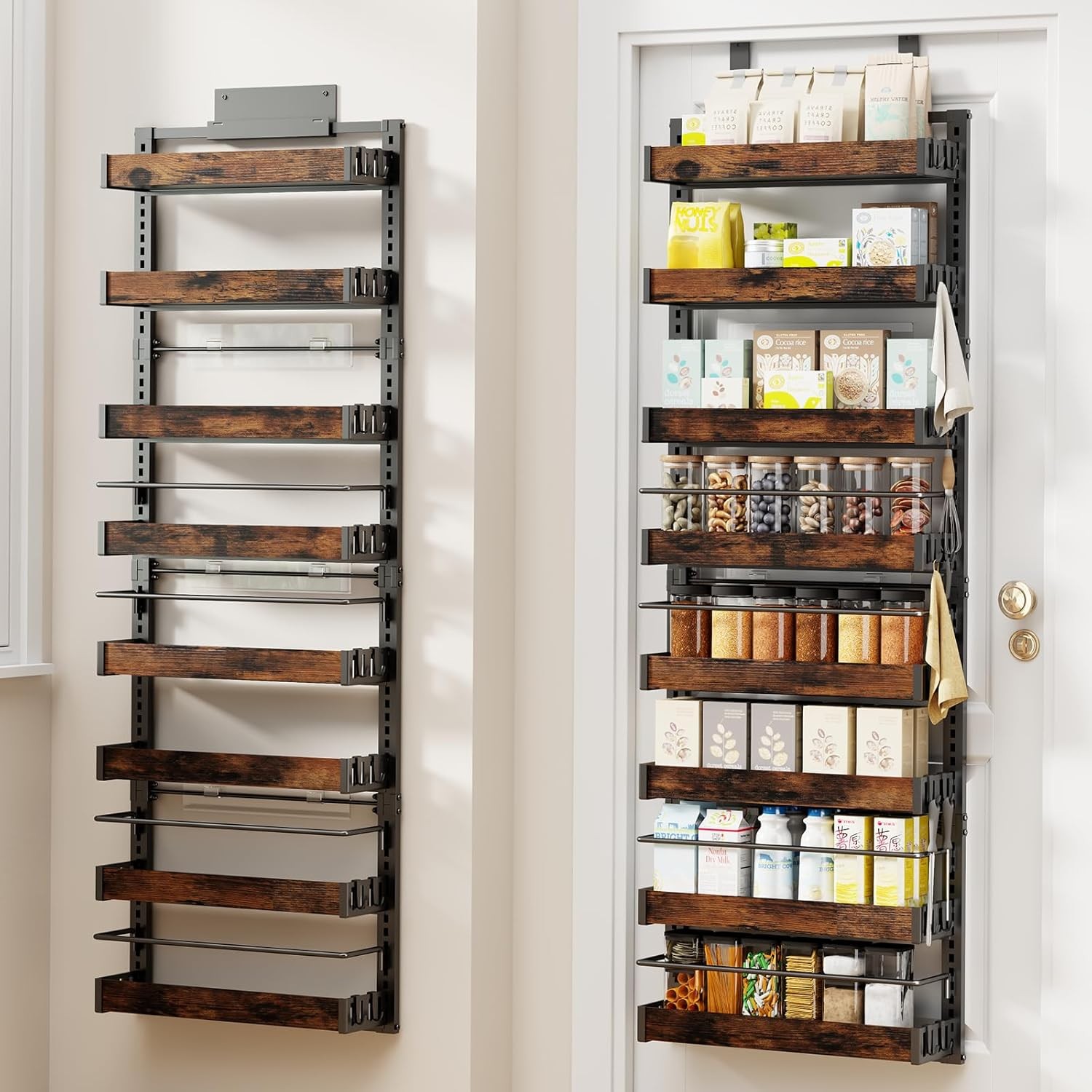 8 Tier Over Door Pantry Organizer Metal Hanging Spice Rack for Kitchen