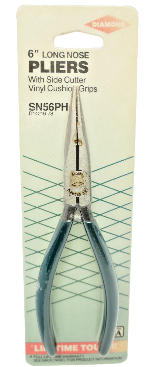 Vintage DIAMOND 6″ Long Nose Pliers with Side Cutter SN56PH Cushion Grip USA NOS