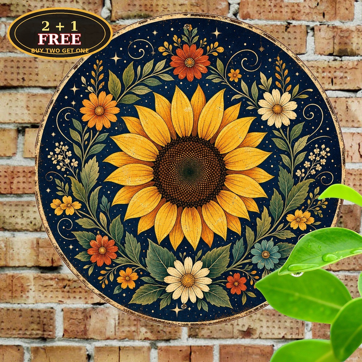 Blooming Sunflower Summer Garden Round Tin Sign 8×8 Farmhouse Kitchen Wall Art