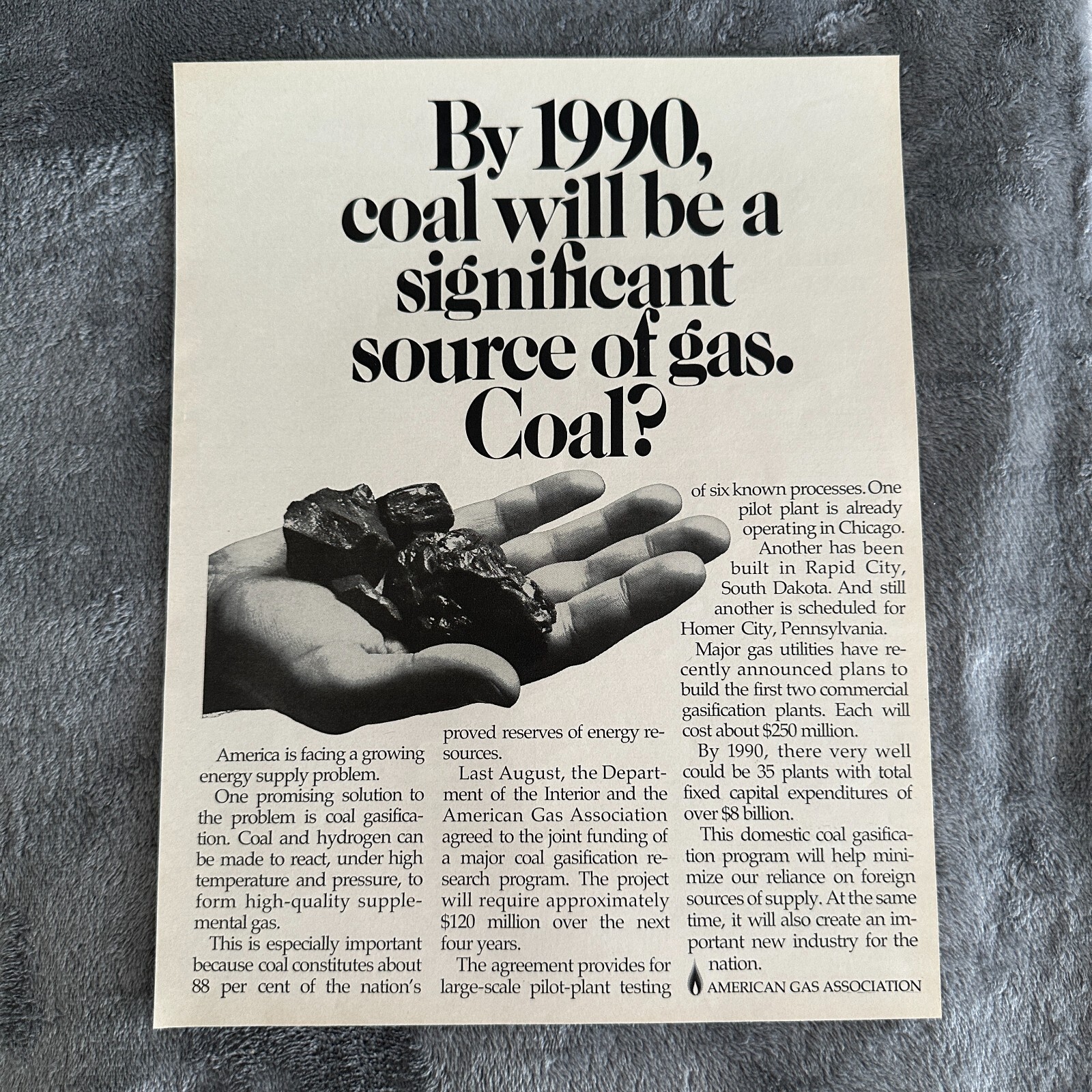 American Gas Association Coal Source of Gas Magazine Print Ad 1972