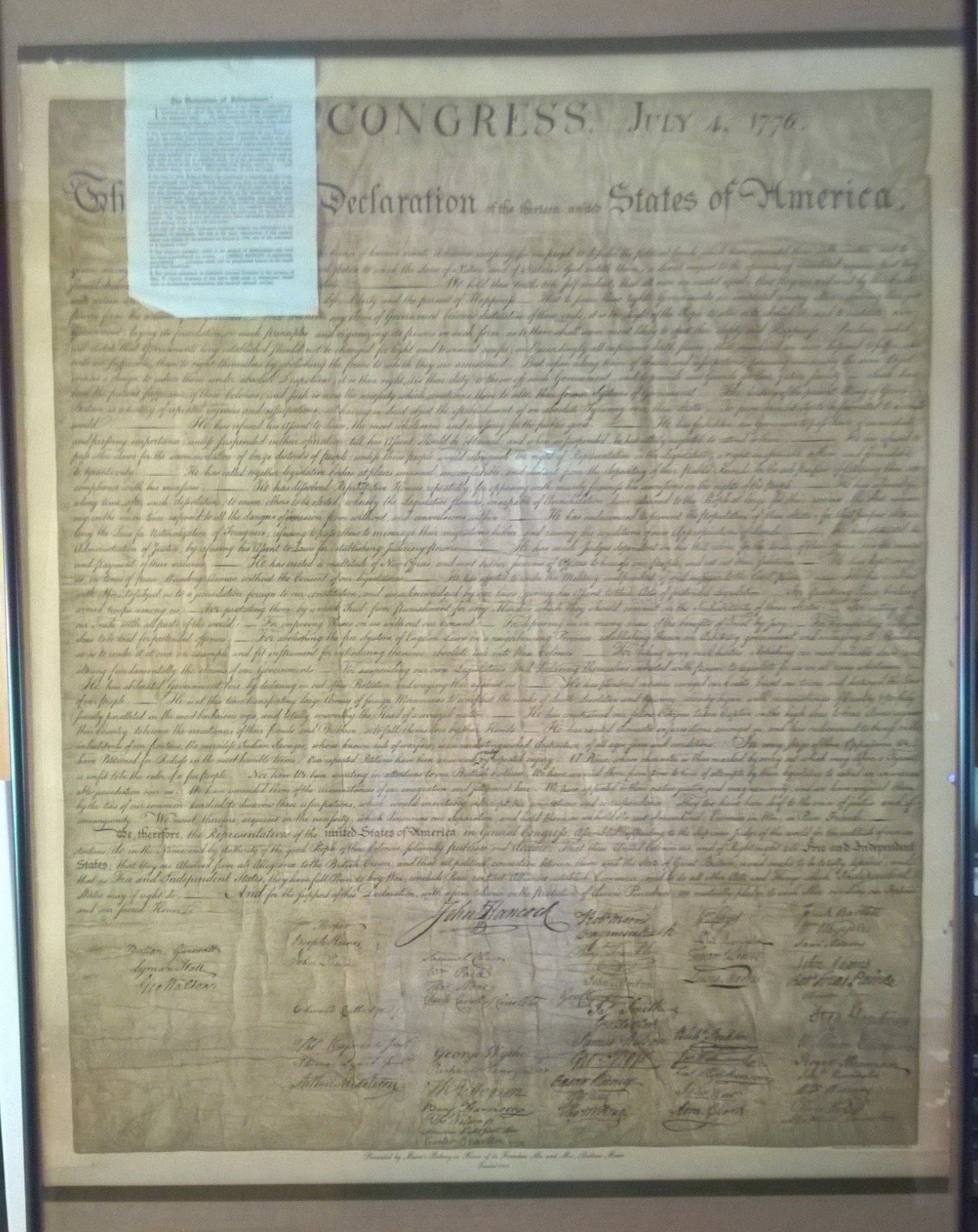 Lithograph Declaration of Independence printed 1942 by Theo Ohman Maiers bakery