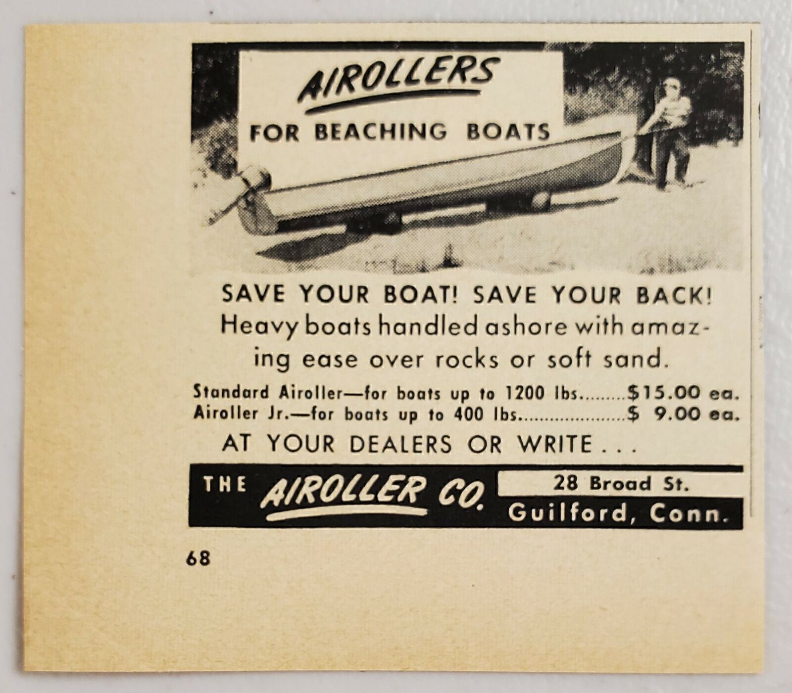 1951 Print Ad Airollers for Beaching Heavy Boats Made in Guilford,Connecticut